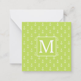 Palmblad Grönt och Vitt Ankare Monogram Anteckningskort