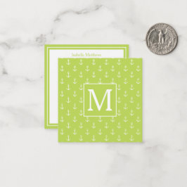 Palmblad Grönt och Vitt Ankare Monogram Anteckningskort