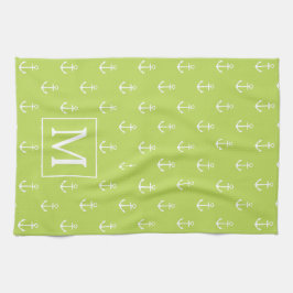 Palmblad Grönt och Vitt Ankare Monogram Kökshandduk