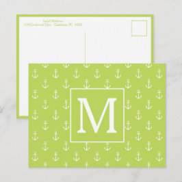 Palmblad Grönt och Vitt Ankare Monogram Vykort