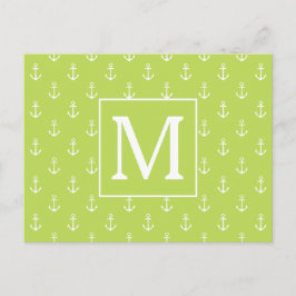Palmblad Grönt och Vitt Ankare Monogram Vykort