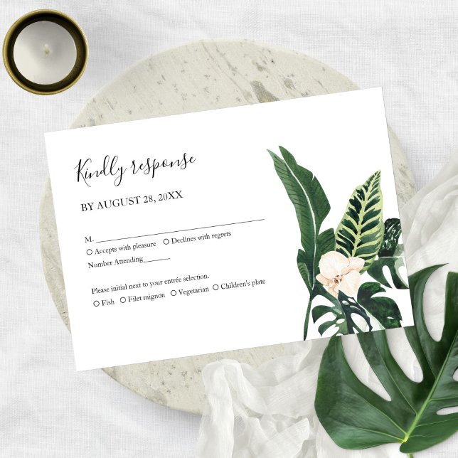 Palmblad Hibiskus Tropisk Elegant Bröllop RSVP OSA Kort (Skapare uppladdad)