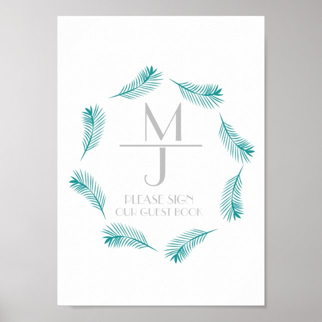 Palmblad Logotyp Tropisk Bröllop Gästbokskylt Poster (Framsidan)