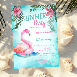Palmblad, Rosa Flamingos Födelsedag Inbjudningar