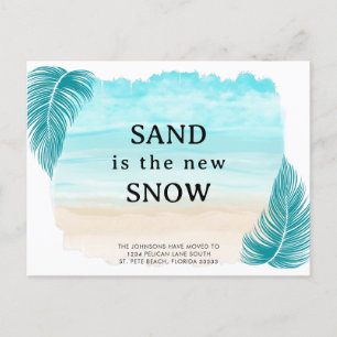 Palmblad Sandstrand är den Nya Snön som Rör Sig Meddelande Vykort