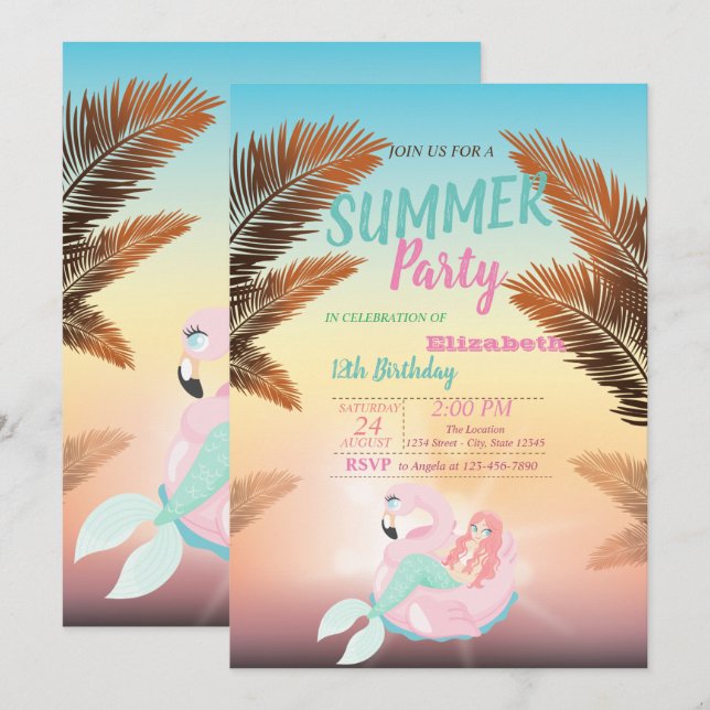 Palmblad, Sirenfödelsedagsfest Inbjudningar (Fram/baksida)