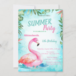 Palmblad, söta flamingofödelsedagsfest inbjudningar
