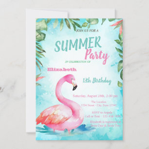 Palmblad, söta flamingofödelsedagsfest inbjudningar