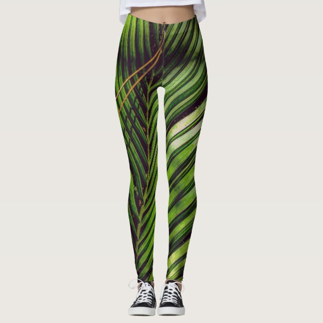 Palmblad, tallbarrsnålar och skuggor Leggings (Framsida)
