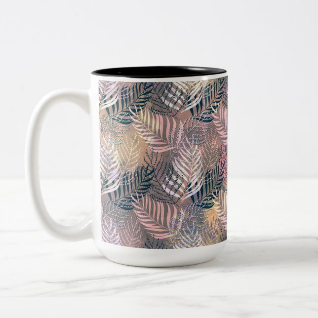 Palmblad, tropisk, Botanisk, blad, djungel, Två-Tonad Mugg (Vänster)