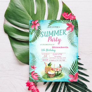 Palmblad,Tropiska Blommor,Frukter Födelsedagsfest Inbjudningar