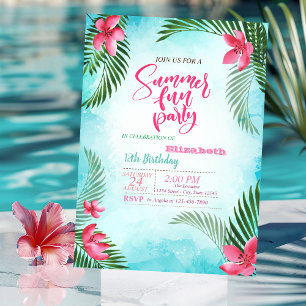 Palmblad, Tropiska Blommor Sommar Födelsedagsfest Inbjudningar