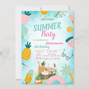 Palmblad, Tropiska Frukter Födelsedagsfest Inbjudningar