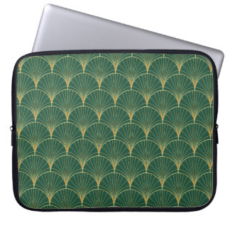 Palmbladsmönster på grön bakgrund - art deco s laptop fodral