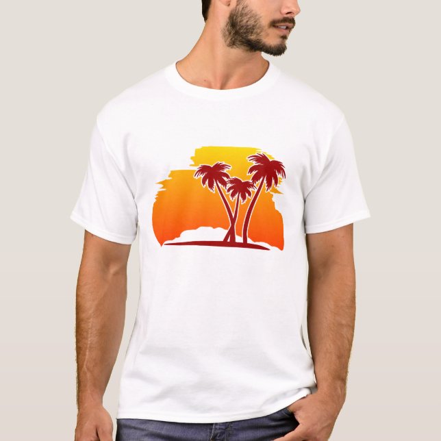 Palmen im Sonnenuntergang T Shirt (Framsida)
