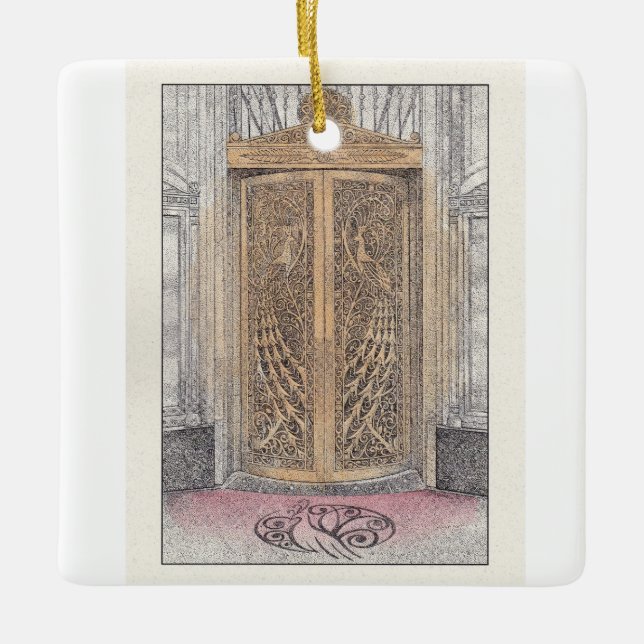 Palmer House Golden Peacock Doors Ceramic Ornament (Framsida)