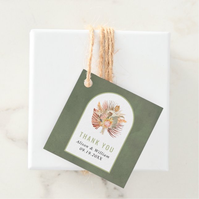 Palmer, pampasgräs salvia grön Tack bröllop Gåvor Etiketter (På plats)