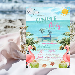 Palmer Rosa Flamingos,Cocktails,Öfödelse på ön Inbjudningar