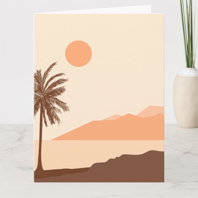 Palmer Solnedgång, Ö, Boho Abstrakt Konst Kort (Framsida)