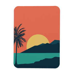 Palmer Solnedgång, Ö, Boho Abstrakt Konst Magnet