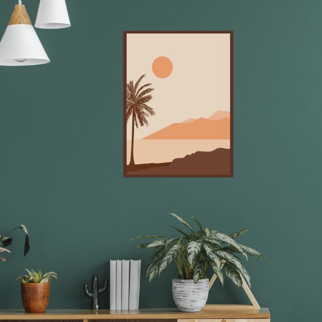 Palmer Solnedgång, Ö, Boho Abstrakt Konst Poster (Vardagsrum 1)