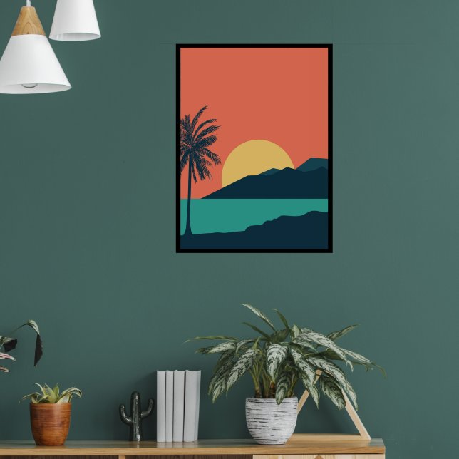 Palmer Solnedgång, Ö, Boho Abstrakt Konst Poster (Vardagsrum 1)