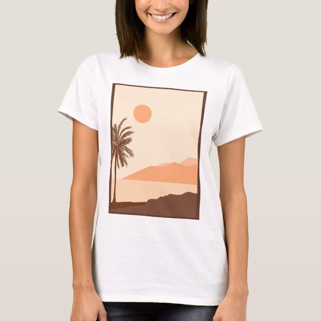 Palmer Solnedgång, Ö, Boho Abstrakt Konst T Shirt (Framsida)