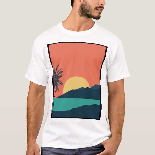 Palmer Solnedgång, Ö, Boho Abstrakt Konst T Shirt (Framsida)