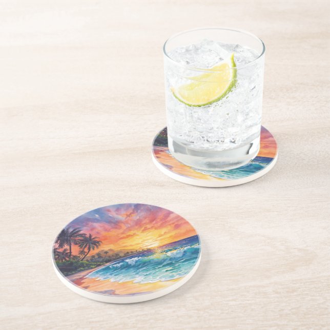 Palmer Strand Solnedgång Hawaii Underlägg (Sidan)