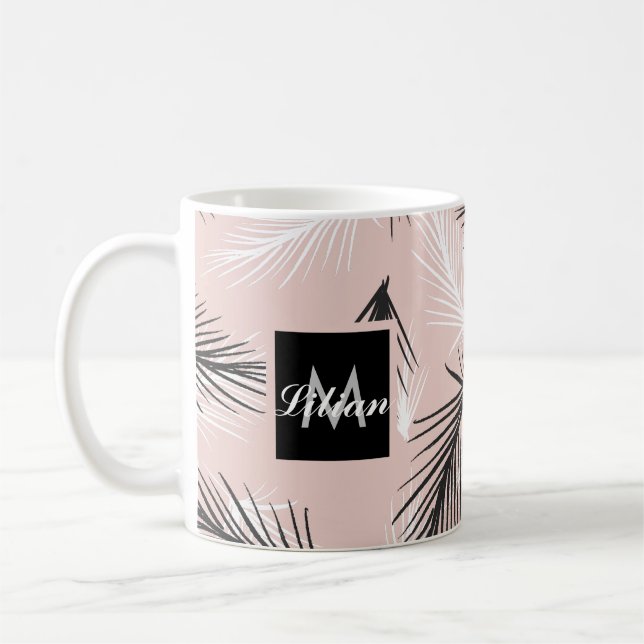 Palmer Svart Vitt Jordaktig Ton Rosa Kaffemugg (Vänster)