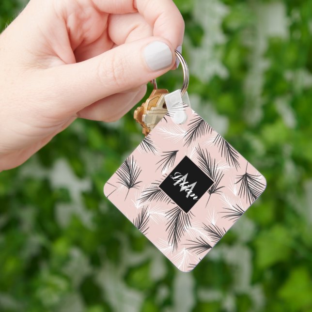 Palmer Svart Vitt Jordnära Nyans Rosa Monogram   Nyckelring (Hand)