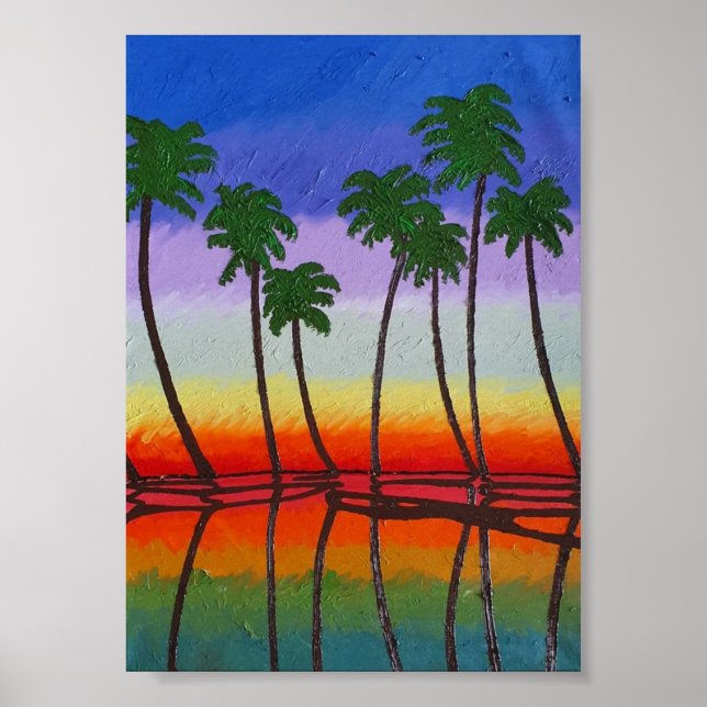 Palmeras al atardecer y su reflejo poster (Framsidan)
