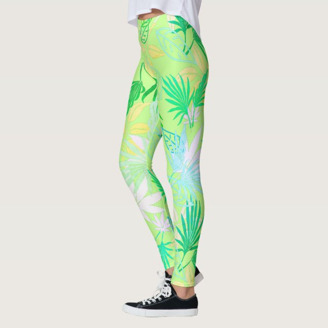 Palmerblad Tropiskt Mönster Leggings (Vänster)