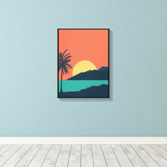 Palmersträd Solnedgång, Ö, Boho Abstrakt Konst Canvastryck (Insitu (trägolv))