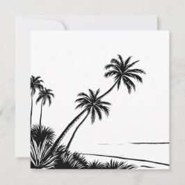 Palmerträds svart-vit strand kust kort