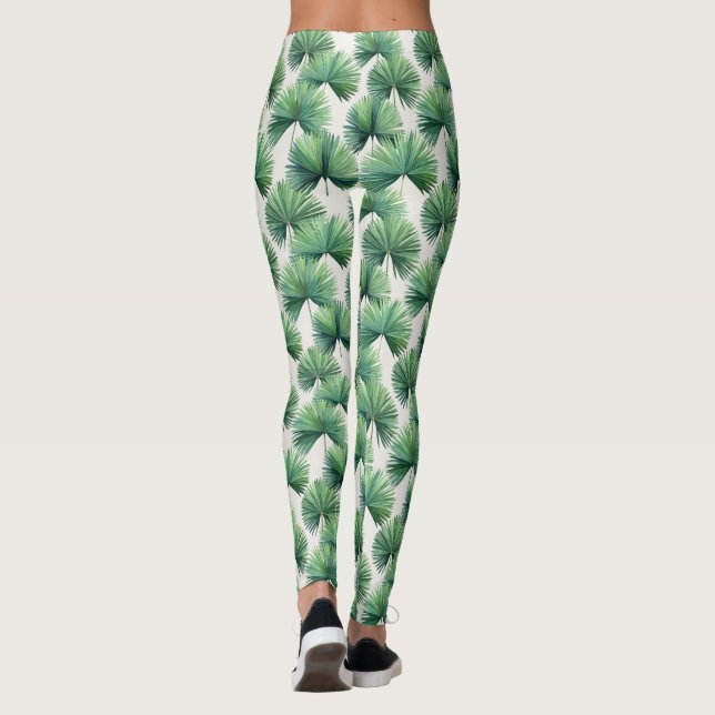 Palmetto Fläkt Handflatan Träd Lämnar botaniskt tr Leggings (Baksida)