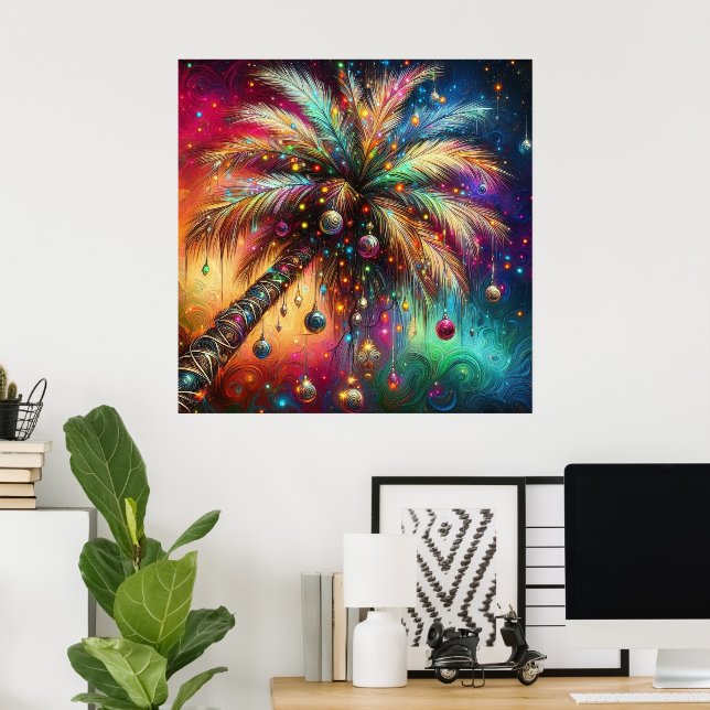 Palmfestlig julpalmer Tropisk strand Livfull Poster (Hemmakontoret)