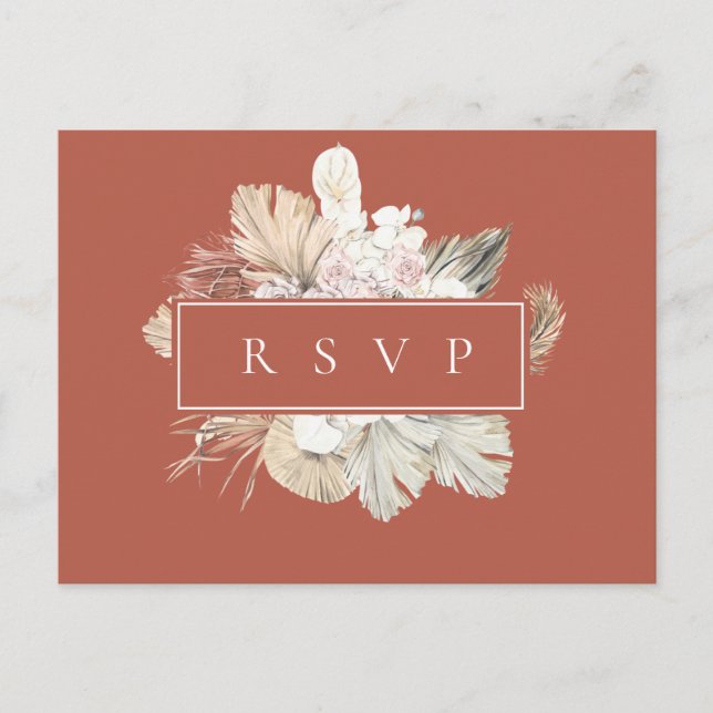 Palmfrond Rust Ram Wedding RSVP Sångförfrågan Inbjudan Vykort (Framsida)