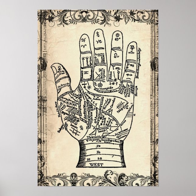 Palmistry Fortune Teller Hand Poster Skriv ut (Framsidan)