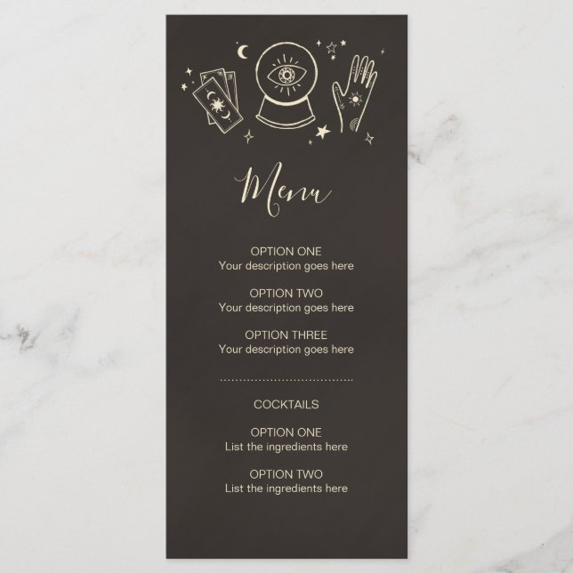 Palmistry Häxkonst Halloweenfest cocktailmeny Meny (Framsida)