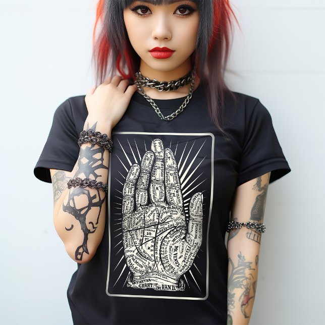 Palmistry Mystic Fortune Tarot Mystic Esoteric T Shirt (Show your love for the dark arts with this palmistry tarot card inspired tshirt.)