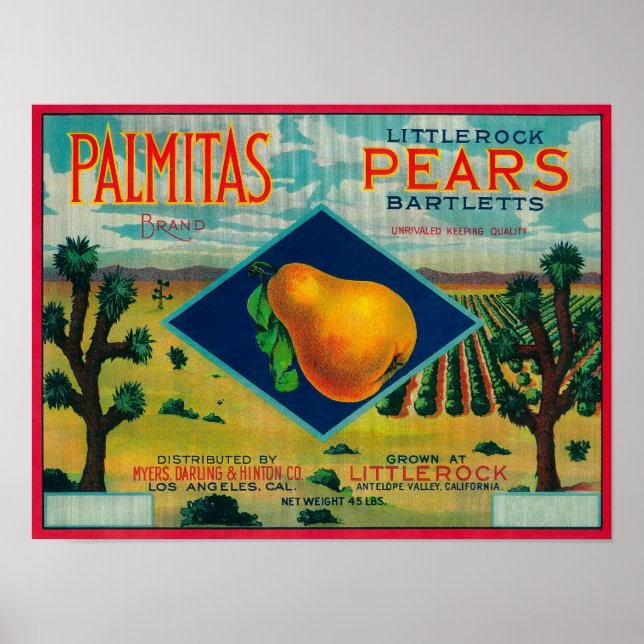 Palmitas Pear Låda LabelAntelope Valley, CA Poster (Framsidan)