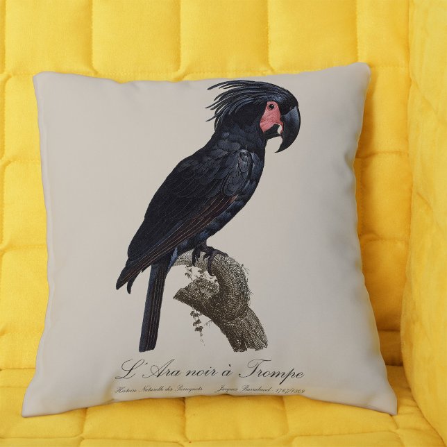 Palmkakadua, Probosciger aterrimus papegoja, retro Kudde (L' Ara Noir a Trompe / Palm Cockatoo. Throw Pillow)
