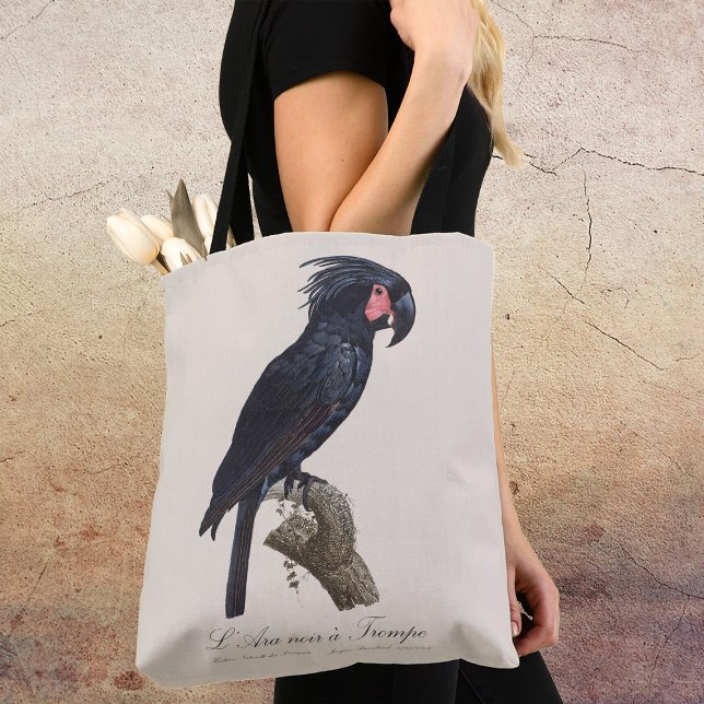 Palmkakadua, Probosciger aterrimus papegoja, retro Tygkasse (L' Ara Noir a Trompe / Palm Cockatoo. Tote Bag)