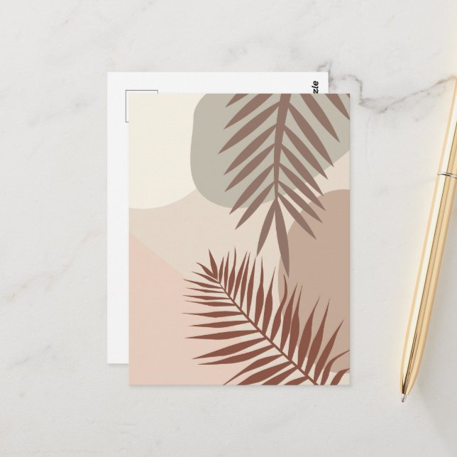 Palmlöv, Boho Abstrakt Geometrisk Konst Vykort (Fram/Back In Situ)