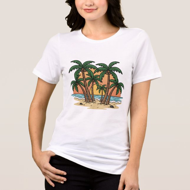 Palmparadis – Solnedgång Palm Scen T-Shirt (Framsida)