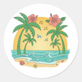 Palmparadis Tropisk Strand Klistermärke