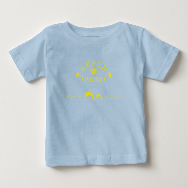 Palms & Dolphins Yellow Beach Baby T Shirt (Framsida)
