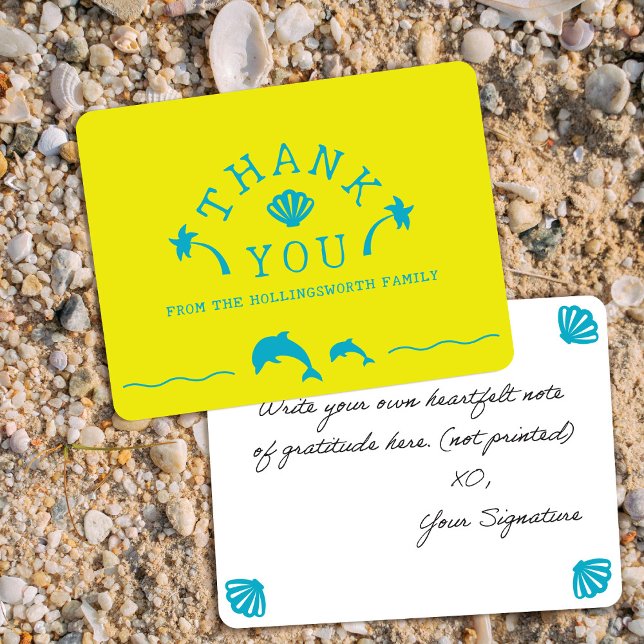 Palms & Dolphins Yellow & Teal Personalized Tack Kort (Skapare uppladdad)