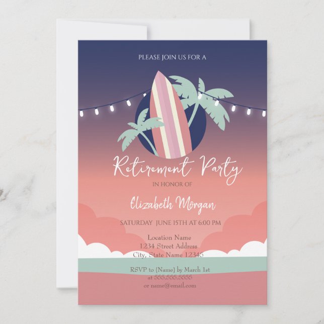 Palms Surfing Board Pension Invitation Inbjudningar (Framsida)